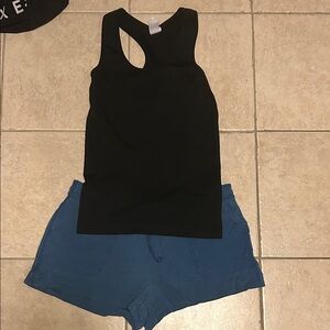 Black Sleeveless and Blue Short Sleep Set